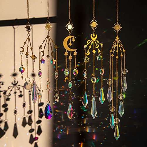 Set of 5 Crystal Ball Prisms - Sun Catcher Rainbow Maker Handmade Hanging Crystals Ornament for Garden Home Yard Christmas Hanging Decor(Starry sky)