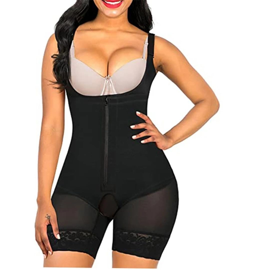 Faja moldeadora posparto para mujeres embarazadas, corsé sin costuras, control de barriga, faja colombiana, encaje con cremallera, busto abierto, color negro, talla XL