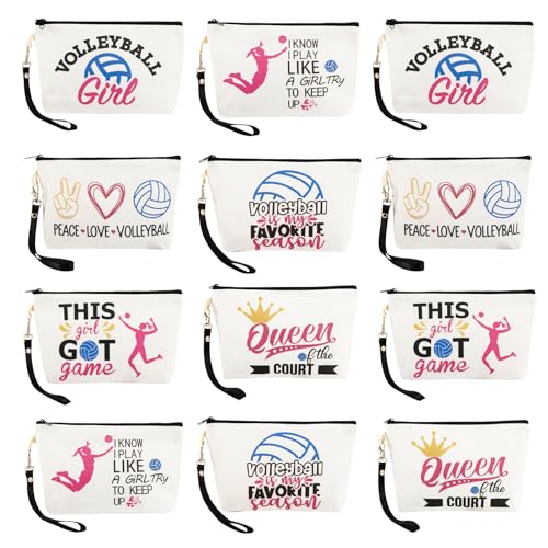 12Pcs Volleyball Makeup Bags , Volleyball Inspirational Gifts for Women, Volleyball Stuff Cosmetic Pouch Bag Accessories for Volleyball Team Players, Birthday Gifts for Volleyball Lovers Her Friends