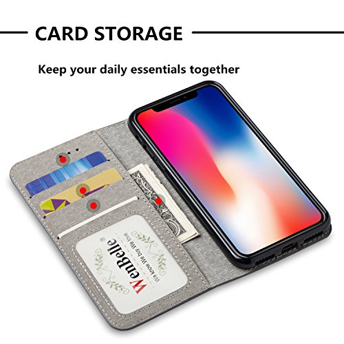 Wenbelle For Iphone Xs/Iphone X Case, Stand Feature,Double Layer Shock Absorbing Premium Soft Pu Color Matching Leather Wallet Cover Flip Cases For Apple Iphone Xs/X 5.8 Inch (Grey) #TOP3