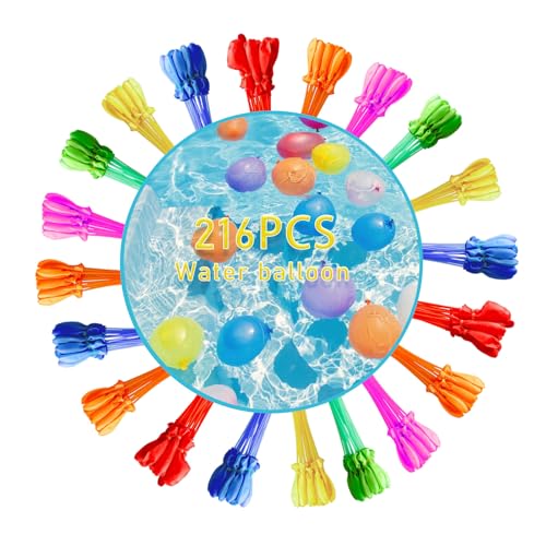 216Pcs Water Balloons for Kids Easy Fill,12 Bunch of Water Balloon Self Sealing Rapid Fill,Colorful Splash Water Balls Bombs for Kids Adults Outdoor Beach Family Gatherings Pool Party Fight Water Toy