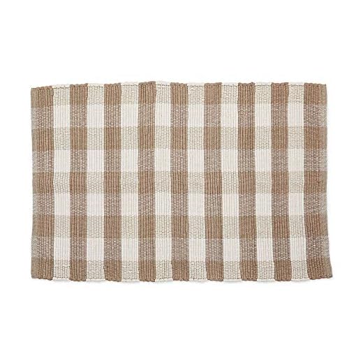 DII Buffalo Check Rug Collection, Hand Dyed Reversible Chindi Rug, 26x40, Stone/Cream