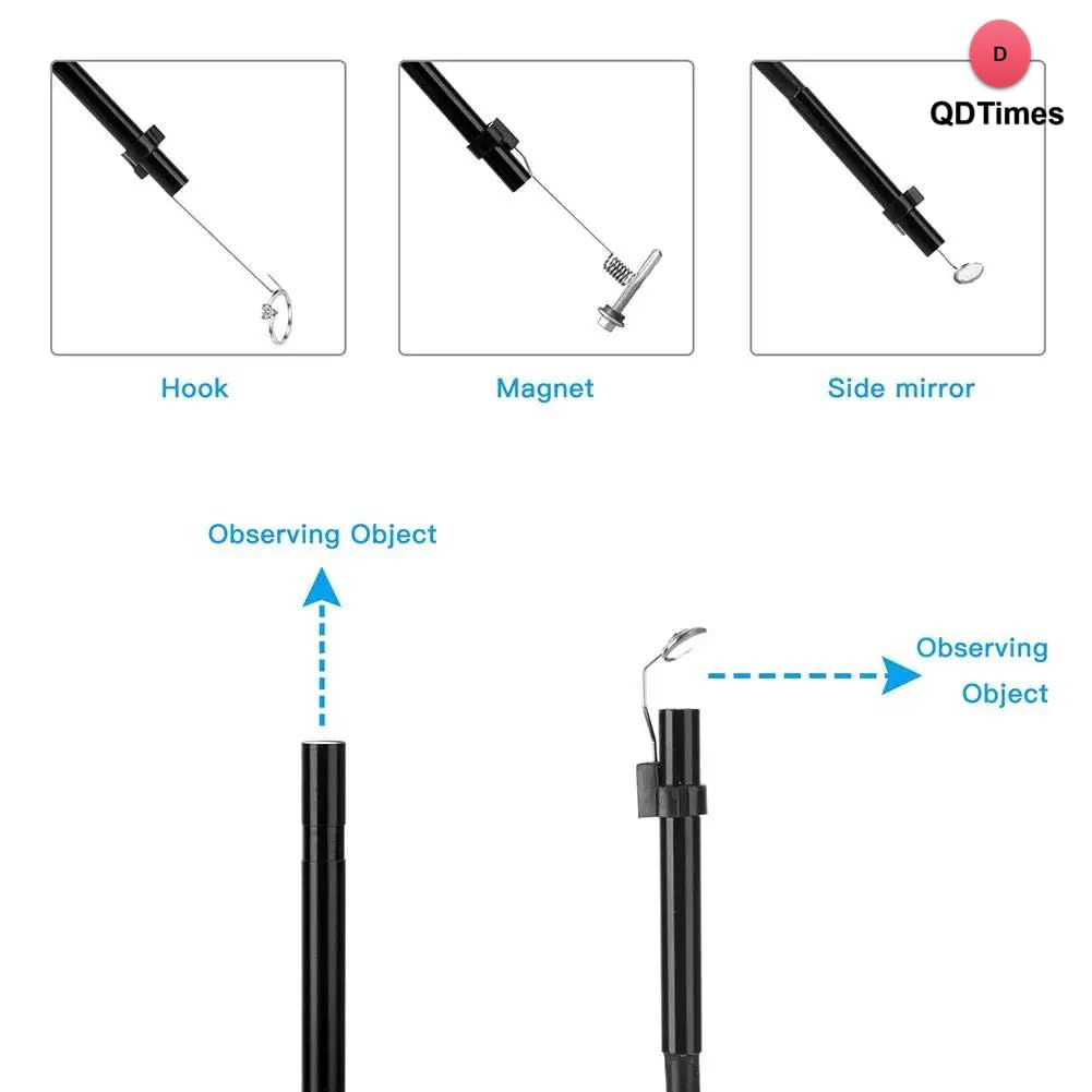 QiudanTimes HD camera Wifi Endoscope Resolution 2560*1920P 5MP 5.5mm Lens Wireless/USB Borescope with 6 LED Inspection Camera Zoomable Snake Camera IP 67 For Android & iOS(Ø5.5mm-10m semi rigid cable)