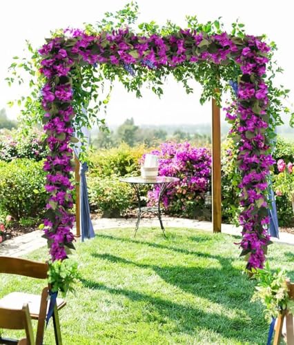 Image of Nutts Artificial Bougainvillea Silk Vines Creepers Hanging Flower Garland for Wedding & Home Decoration, Flower Garland (2, Purple)