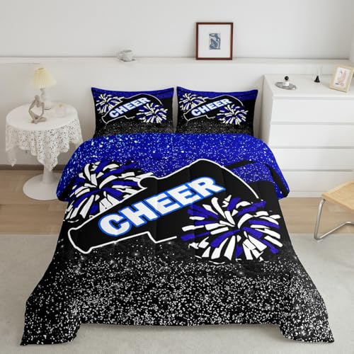 Image of Feelyou Blue Cheer Comforter Set Dreamy Girly Gymnastic Sports Comforter for Kids Boys Girls Gymnastics Lovers Bedding Set Glitter Cheer Sports Duvet Set Room Decor Quilt Full Size Boys