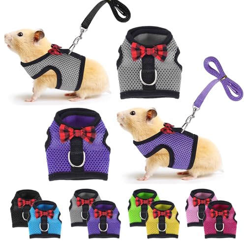 Image of Guinea Pig Harness and Leash, Guinea Pigs Harness, Guinea Pig Leash, Hamster Harness can be Adjusted to Any Size Soft Mesh Harness Leash with Bow for Decoration (2packs)