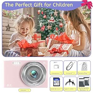 Digital Camera,Kids Camera with 32GB Card 4K 44MP Point and Shoot Camera with 16X Digital Zoom 2.4 Inch,Vlogging Camera for Students Teens Adults Girls Boys-Pink3 - immagine 3