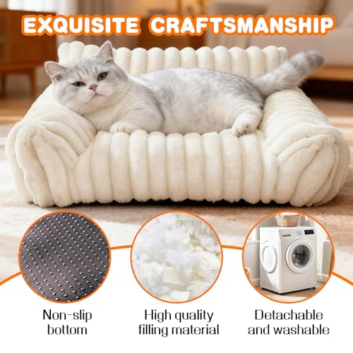 CAIEJSAEN Katzenbett Flauschig, Hundekorb Waschbar, Hundesofa Kleines Katzenkorb für Hunde und Katzen, Hundebett Weiß, 60x45x20cm