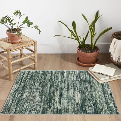 2x3 Dark Green Modern Abstract Rug for Entryway, Super Soft Small Area Rug, Washable Non-Slip Kitchen Rugs, Low-Pile Mat for Kitchen, Bedside, Indoor Door Mat