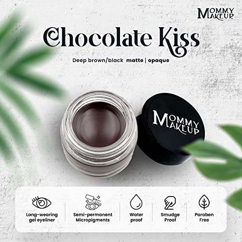 Mommy Makeup Stay Put Gel Eyeliner With Semi-Permanent Micropigments | Waterproof, Smudge Proof, Long Wearing Cream Eyeliner | Chocolate Kiss (Deep Brown/Black Eye Liner) #TOP1