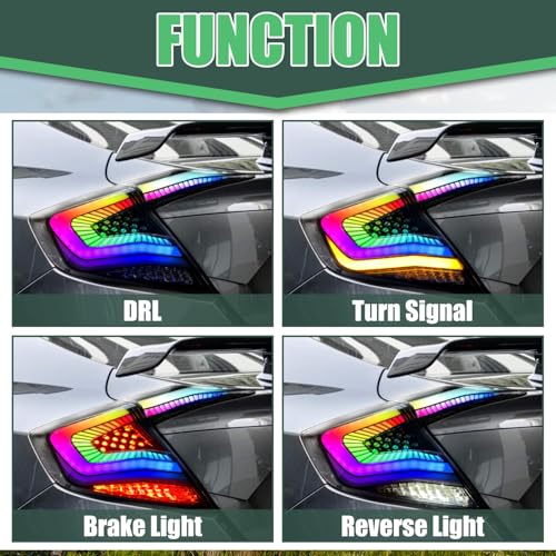 Image of letsdate LED Tail Lights for Honda Civic Sedan 2016-2021, RGB Taillights Assembly for Honda Civic 10th Gen with Sequential Turn Signal /Startup Animation (1 Pair, Sedan Only)