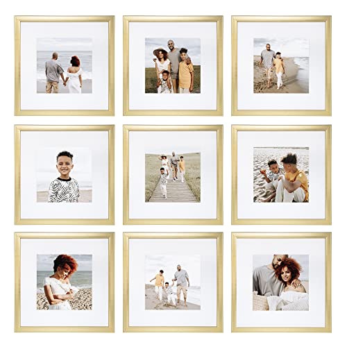 sheffield home 9 piece gallery wall frame set, 12x12 in. matted to 8x8 in. (gold)