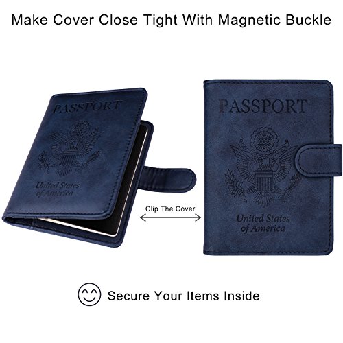 Image of WALNEW Passport Holder for Travel, RFID Passport Wallet, Travel Essentials | PU Leather Passport Cover Case with Pen Holder, Travel Must Haves Accessories, Passport Book Holder for Women Men