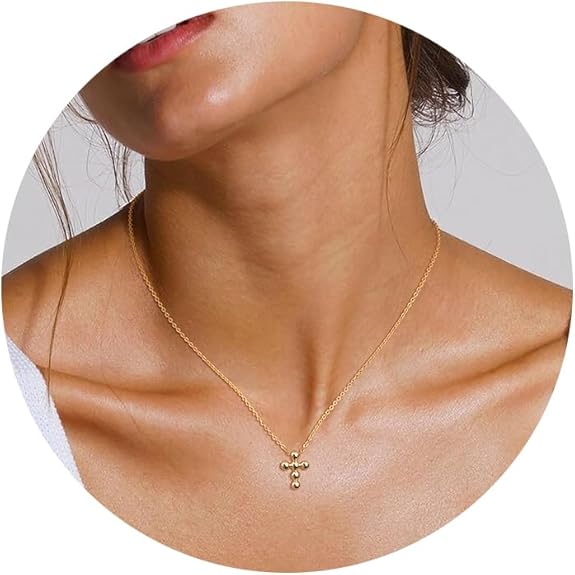 Cross Necklace for Women - Dainty Necklaces Trendy Small 14K Gold Plated Hypoallergenic Infinity Crown Cross Cubic Zirconia Pendant Box Rope Chain Necklace for Women Non Tarnish Jewelry Gift