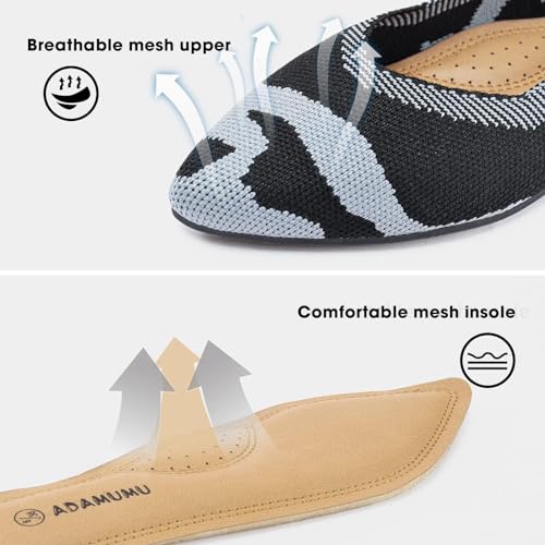 ADAMUMU Flats for Women Mother's Day Knit Stretch Flat Close Toe Dress Shoes for Women Dressy Comfort with Small Heel,Stripeblue,5M4
