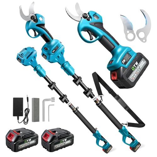 Electric Pruning Shears with Pole 1.4-2.0 Cutting Diameter & 2-in-1 Electric Pole Pruner,2PCS 3.0Ah Batteries,Brushiless Motor,4 Modes Adjustable Branches Cutter for Flower, Tree Trimming (Blue)