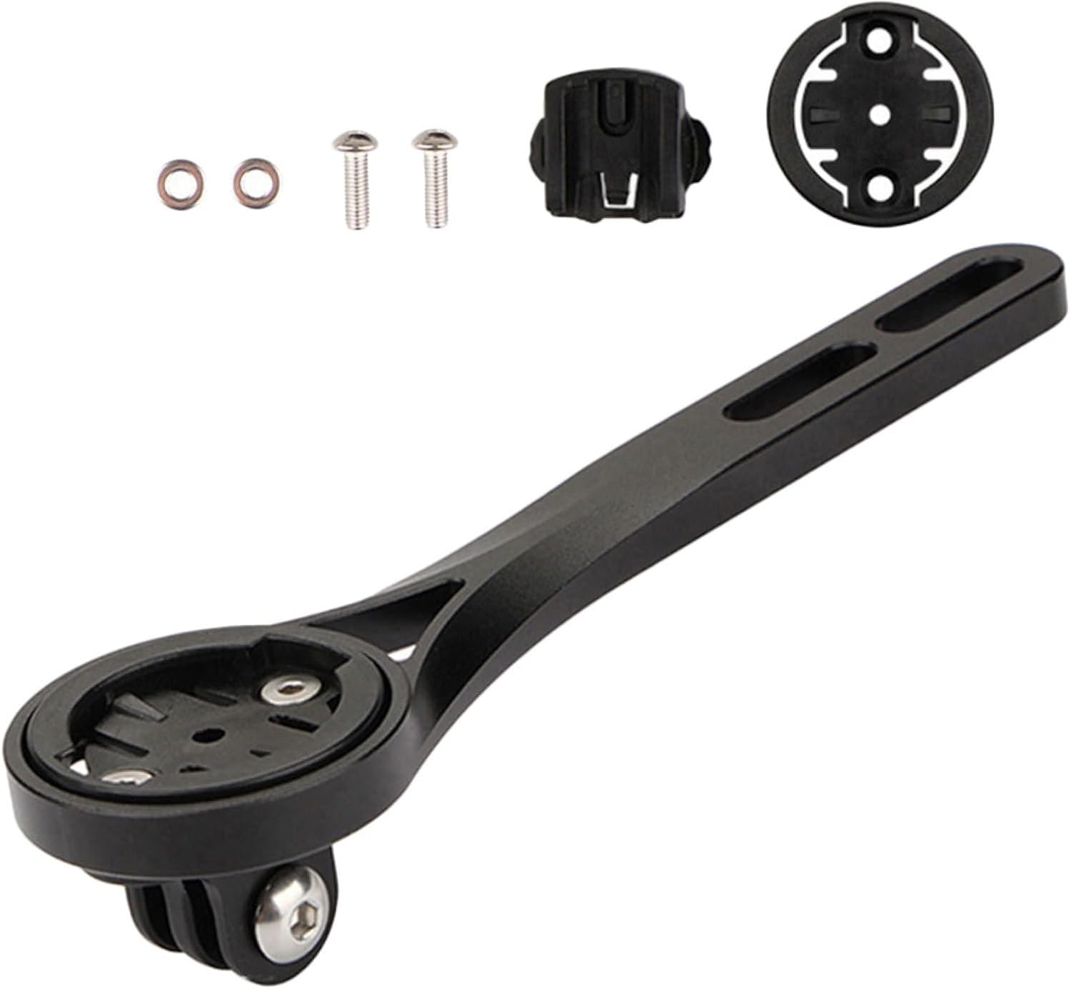 Curved Handle Bike Computer Mount with Motion Camera Adapter Lightweight Stopwatch Rack for Easy Installation Compatible with Road and Mountain Bikes Black