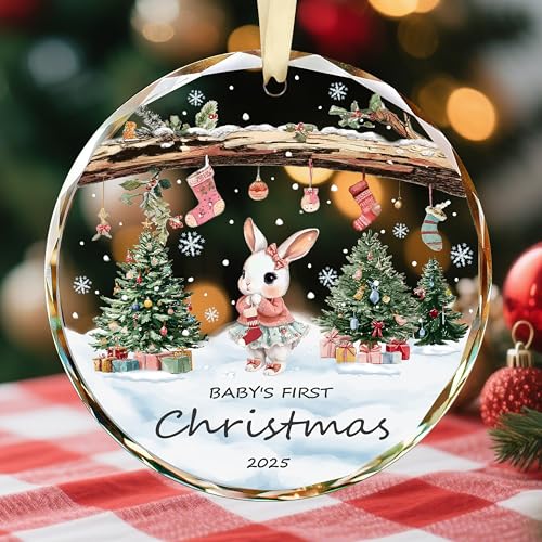 Ornamento natalizio del bambino 2025 – Ricordo personalizzato in vetro per neonato, bambino e bambina – Primo per genitori, mamma e papà – Decorazione per albero di Natale per neonati, annuncio di