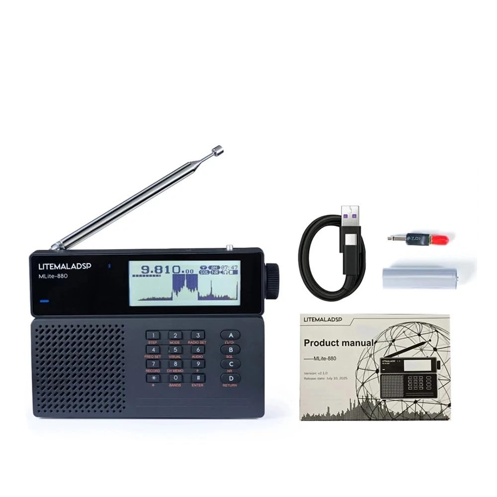 MLite-880 Tragbarer Allband SDR/DSP Radio mit AM/FM/SSB/CW | Tragbares Digitales Radio Multi-Band-Radio Echtzeit-Spektrumanzeige BT-Audio, TF-Aufnahme für Kurzwelle und VHF