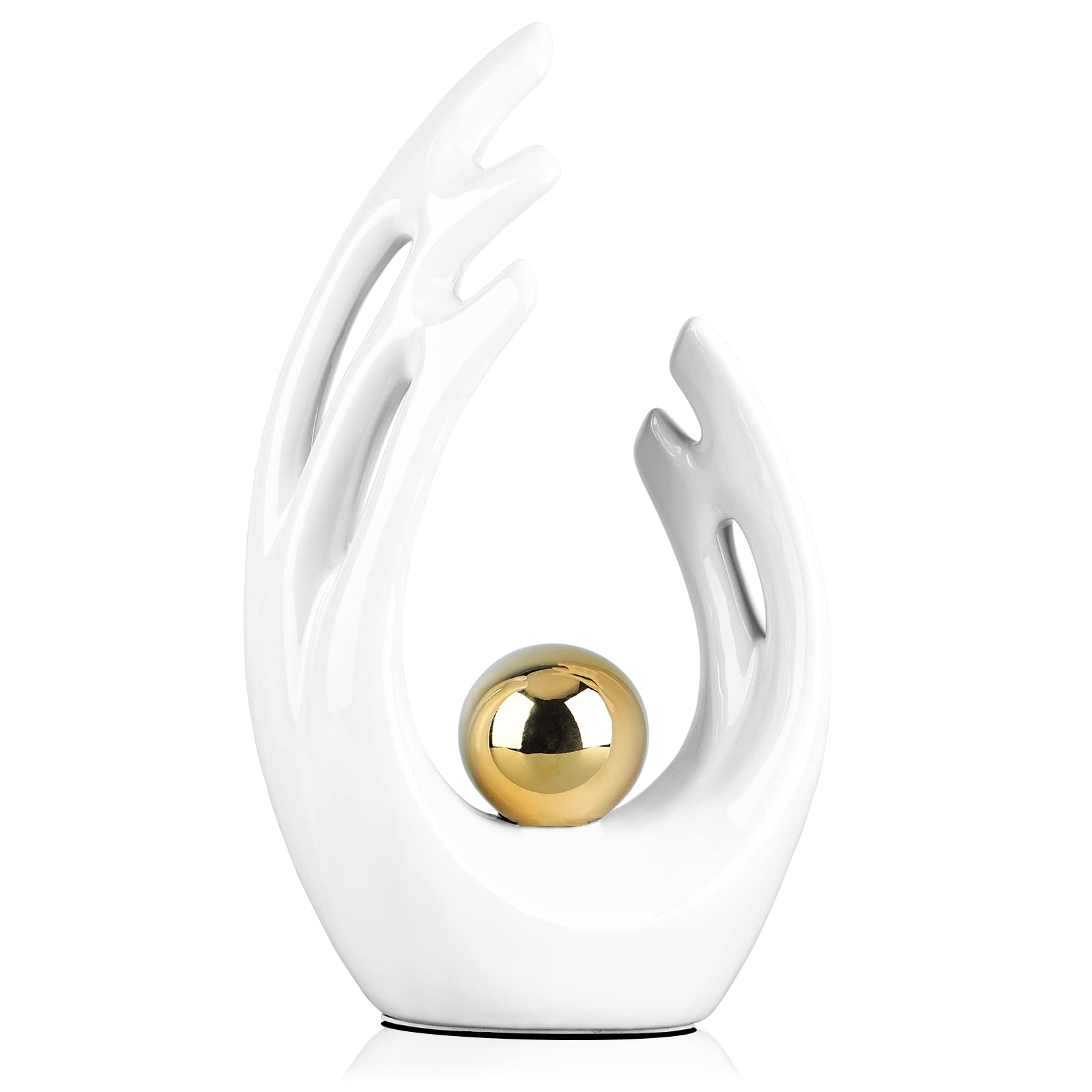 12"H White with gold Home Decor Accent, mid century modern decor Dining Table Decorations White, Abstract Art Ceramic Statue And Sculpture for Center Pieces Decor table, bookshelf decorative objects