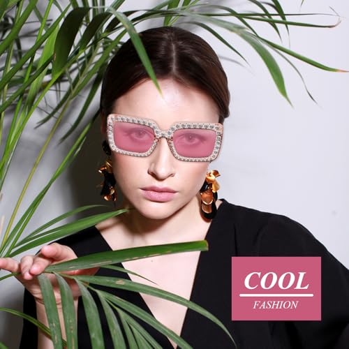 Telooco Gafas de Sol Retro de Discoteca con Montura Gruesa Gafas de Sol Cuadradas Gafas de Discoteca para Mujer Gafas de Sol con Purpurina para Mujeres Hombres Accesorios de Años 70 80 (Rosa) - imagen 3