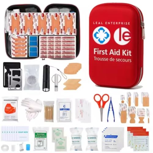 LEAL ENTERPRISE Kit de primeiros socorros, 301 peças, kit de sobrevivência com estojo resistente à água, tamanho compacto para acampamento, caminhada, carro, casa, primeiros socorros