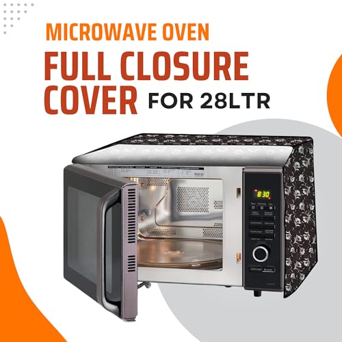 Image of PVC Microwave Oven Cover for LG 28L MC2846BG | Full Closure Zip | Waterproof & Dustproof | Attractive Digital Print | Wipe Clean | Kitchen Decor | 51x30.5x49.4cm | Dark Grey Floral Design
