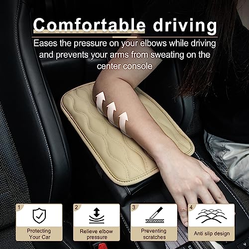 Image of Amiss Car Center Console Cover, Upgraded Leather Car Armrest Cushion, Universal Waterproof Cushion Pad, Non-Slip Car Interior Accessories, Fits Most Sedans SUVs Trucks (Beige)