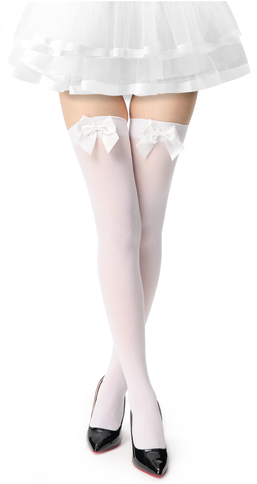 Women's Satin Bows Thigh High Stockings Hold-ups Snag-Resistant Knee High Long Socks