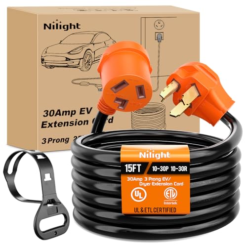 Nilight 15FT EV Dryer Extension Cord 3 Prong 30 Amp NEMA 10-30P 10-30R Old Extensions Cable Heavy...