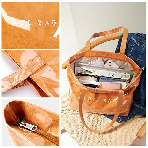 Image of KALIDI PVC Zipper Tote Bag, Jelly Kraft Paper Beach Bag Large Hobo Carry All Travel Shopping Handbag Plastic Shoulder Bag