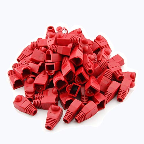 Blue Sky the Color of Imagination RilexAwhile 100 Pcs Red Soft Plastic CAT5E CAT6 Ethernet RJ45 Cable Cap Connector Boots Plug Cover Strain Relief Boots (Red)