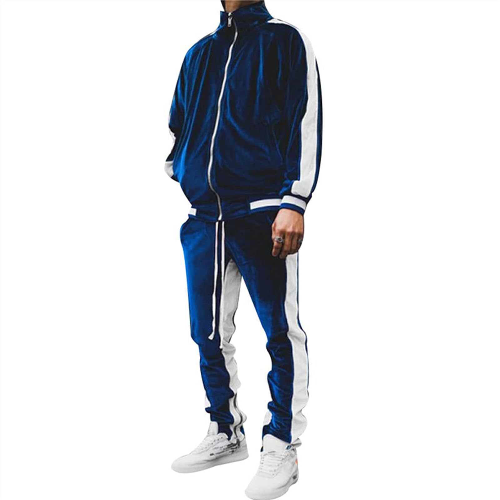 KISSQIQI Men's 2 Pieces Full Zip Tracksuits Golden Velvet Sport Suits Casual Outfits Jacket & Pants Fitness Tracksuit Set