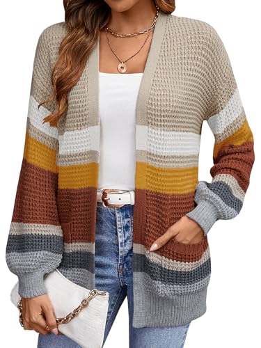 HELYO Women's Cardigan Sweater Casual Lightweight Fall Winter Open Front Soft Knit Cardigans Sweaters with Pockets 883