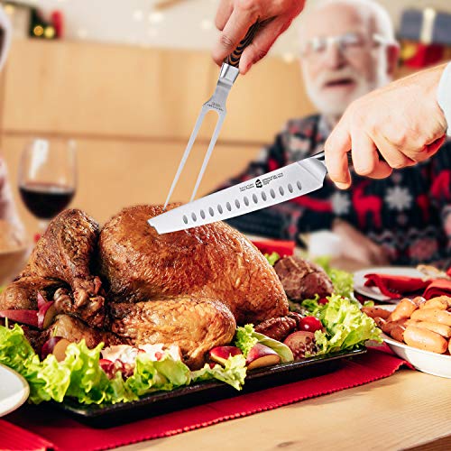 Tuo Slicing Set - 9" Carving Knife & 7" Fork - Hollow Ground German Stainless Steel Carving Knife And Fork Set 2 Pcs - Pakkawood Handle - Luxurious Gift Box Included - Fiery Phoenix Series #TOP2