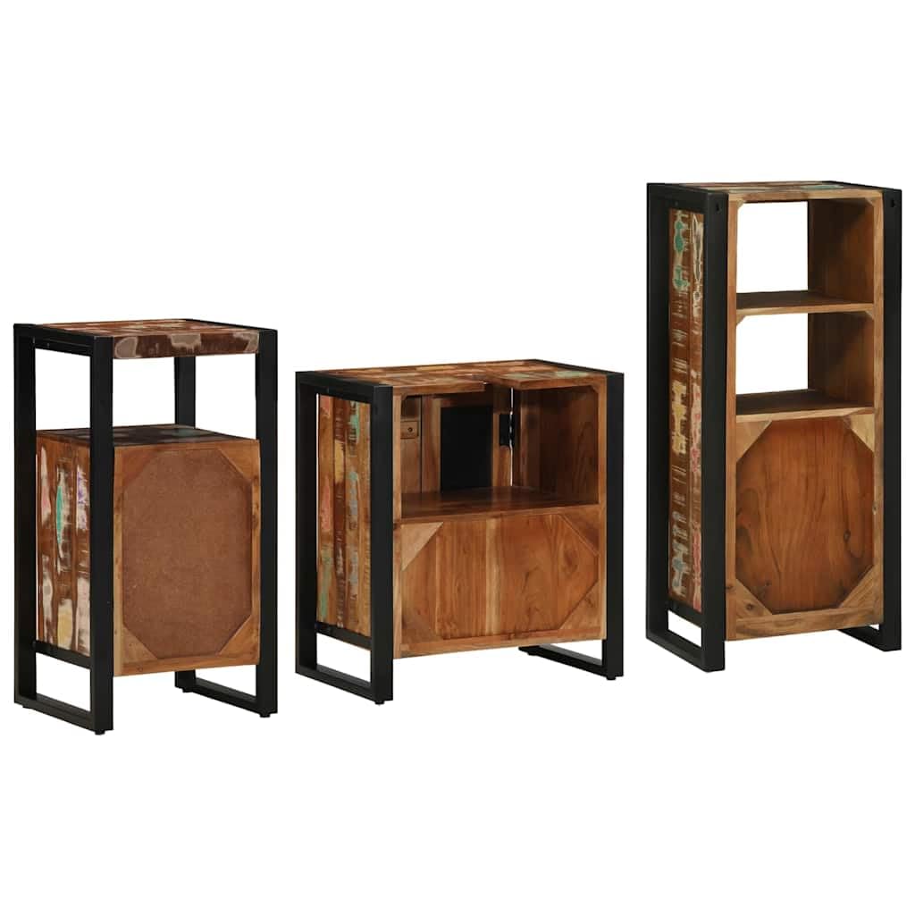 Juego de muebles de baño de 3 piezas de madera maciza con estante y cajones, ahorra espacio, montaje en pared, mueble de baño para invitados y lavadero