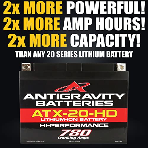 Image of Antigravity ATX20-HD Lithium Motorcycle Battery, 780 Cranking Amps, 15Ah, YTX20 Replacement, Heavy Duty 12V Powersport Battery for Touring Motorcycles, ATV, UTV
