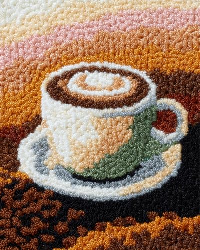 N.LANSHAN Diy Kit Alfombra Gancho De Pestillo Taza De Café De Dibujos Animados Kits De Ganchillo Para Hacer Alfombras，Bordado A Mano，Tapices，Regalos Para Aficionados Al Bricolaje. 60x90cm