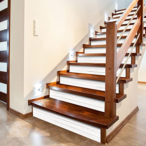 funlife 13Pcs Farmhouse Style PVC Stair Sticker, Peel and Stick Staircase Decals, Self-Adhesive Waterproof Stair Riser Stickers for Home loft Apartment Decor, 39.37'x7.09' Weathered Rustic White Wood