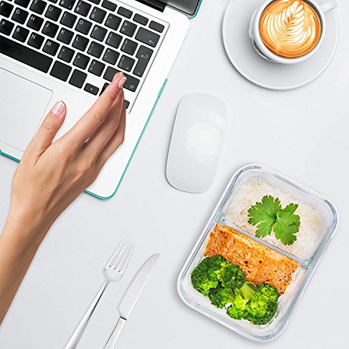 Prep Naturals Glass Meal Prep Containers Glass 2 Compartment (3 Pack) - Glass Food Storage Containers - Glass Storage Containers with Lids - Divided Glass Lunch Containers Food Container 24 Ounce - Thumbnail 5