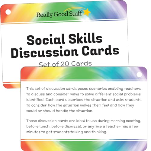 Image of Really Good Stuff Social Skills Discussion Cards, Set of 20 | Ages 7+, Grades 2+, Conversation Cards for Kids to Understand Social Rules and Develop Essential Social-Emotional Skills