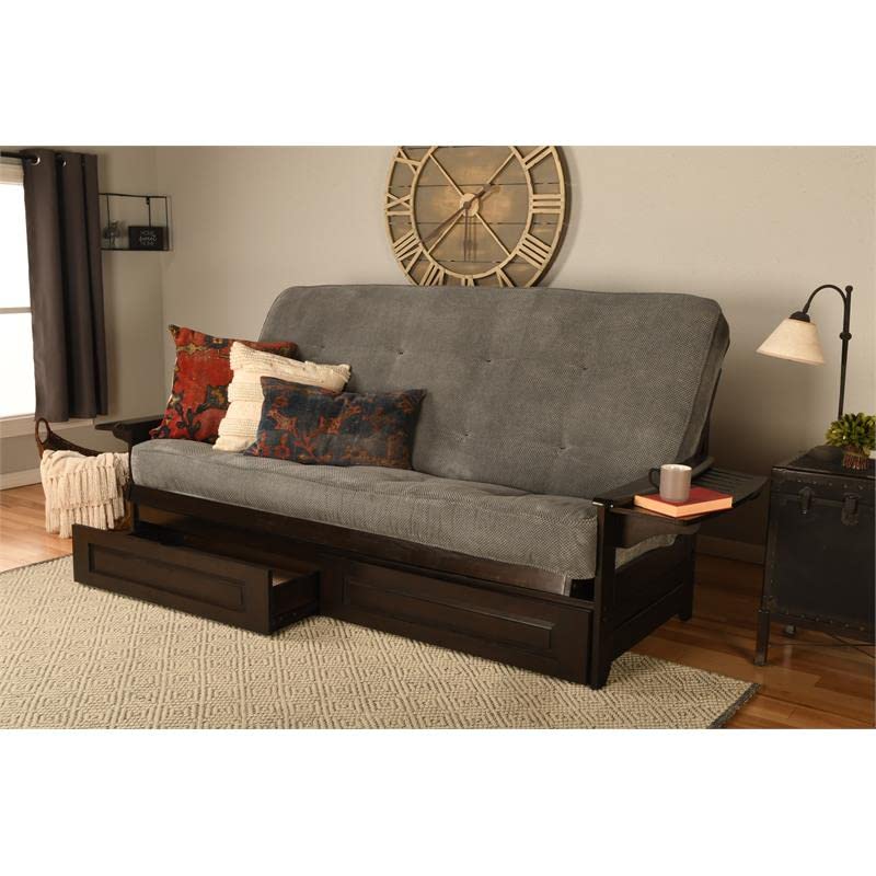 Kodiak Furniture Phoenix Queen Espresso Wood Storage Futon-Thunder Gray Mattress