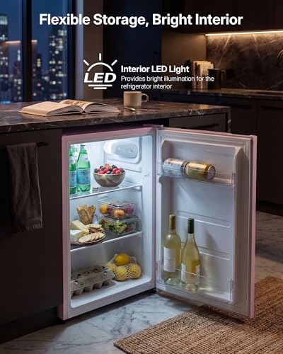 Image of Upstreman 2.5 Cu.Ft All-Refrigerator Mini Fridge, Single Door Small Refrigerator, Dorm Fridge with 7 Adjustable Thermostat, Compact Refrigerator for Office, Bedroom or Dorm, Pink-CR26