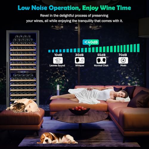 200 Bottle Dual Zone Wine Fridge – 24 Inch Large Capacity Wine Cooler Refrigerator Freestanding/Built-In with Upgraded Compressor, Low-Noise Wine Cellar & Intelligent Temperature Control - Black - Image 7