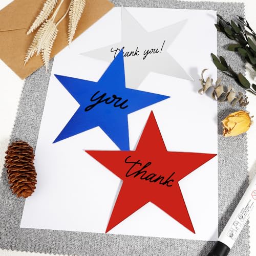 Image of 24PCS Star Cutouts, Red White Silver Double Printed Paper Stars Cutouts, Cardboard Star Cutouts, 6 Inch Glitter Stars Decorations for 4th of July Independence Day Christmas Movie Night Classroom Wall