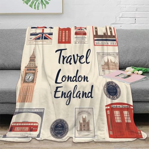Plaid Londres 3D imprimé Microfibre Couverture Douce Décor Voyageuse Throw Blanket Style Britannique Canapé Chambre 50x60(127x152cm)