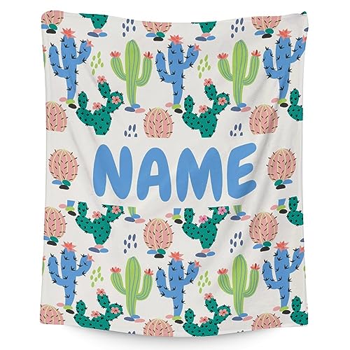 Custom Cactus Throw Blanket - Soft, Fuzzy & Warm - 50x60 Inches Flannel Blankets for Living Room, Sofa - White Aesthetic Throws Gift for Teen
