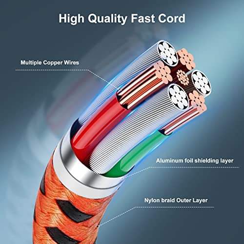 Image of Essri 2Pack for iPhone Charger Cord 6FT, Lighting Cable 6 Feet to USB Charging Cable, Nylon Braided Charging Cord 6 Foot Compatible with iPhone 14 13 12 11 X XS XR 15 Pad -Orange