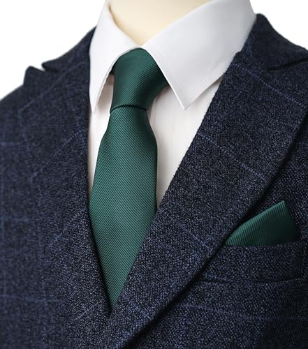 Image of Boy's Solid Tie with Pocket Square Set, Regular Necktie for Children and Kids, Self-Tied