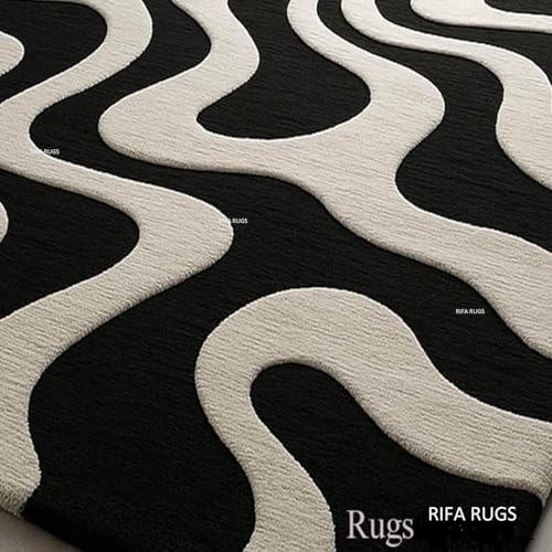Image of Hand Tufted Carpet Nz Wool with Silk Abstract Design Non Slip Luxury Exclusive Rectangular Carpet for Living Room Bedroom (Size : 5x8 Ft, 152x244 CM), Multicolor